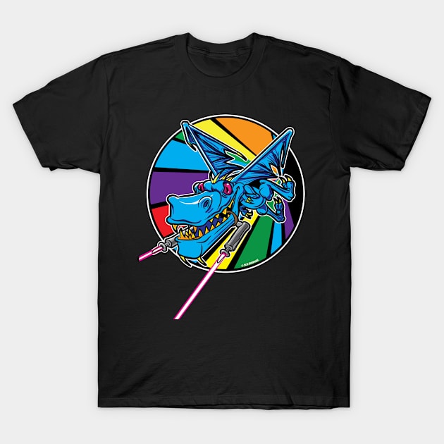 Laser Dragon flying through a Rainbow T-Shirt by eShirtLabs